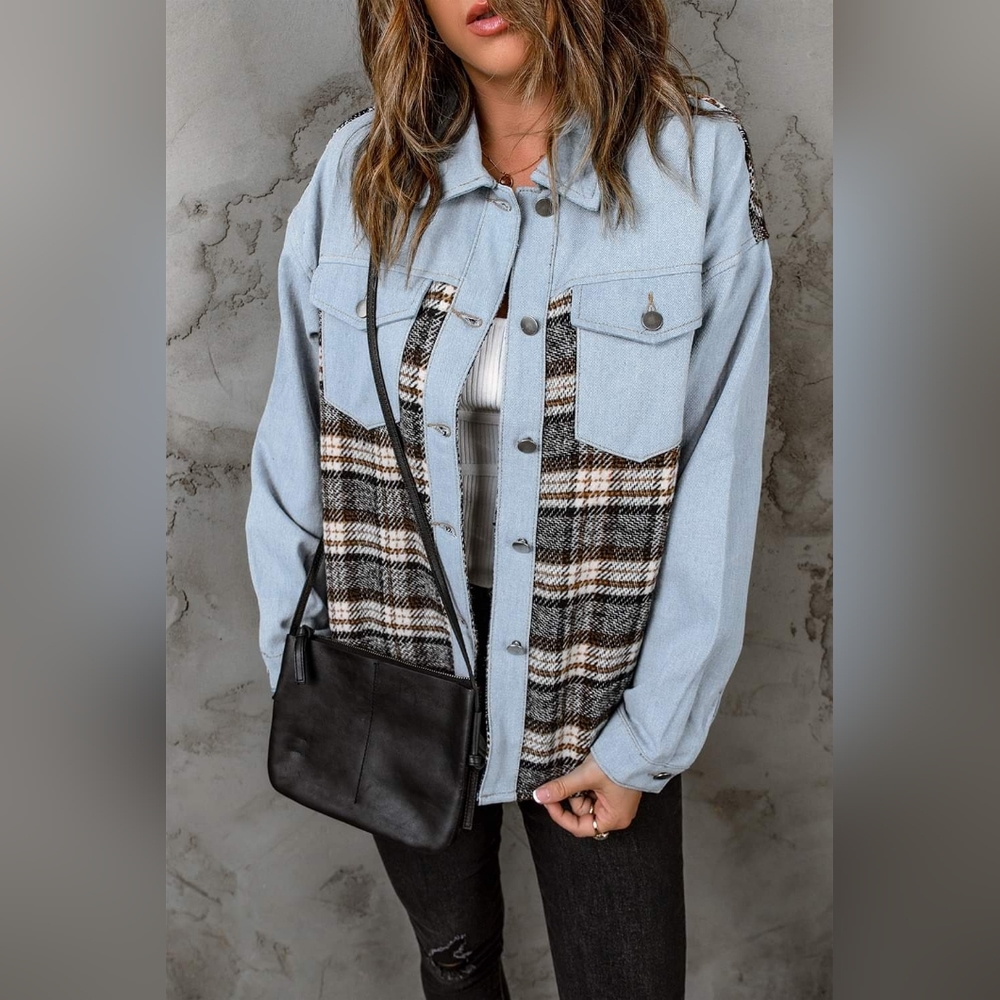 NEW with tags! Denim Jacket with Plaid Accents (US 18-20) 2XL